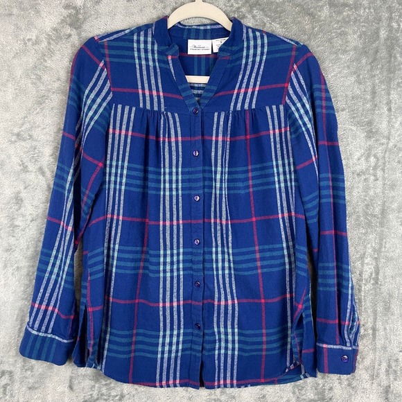 The vermont country store Tops - Vermont Country Store Shirt Womens Small Blue Plaid‎ Button Up LS Cotton Top EUC